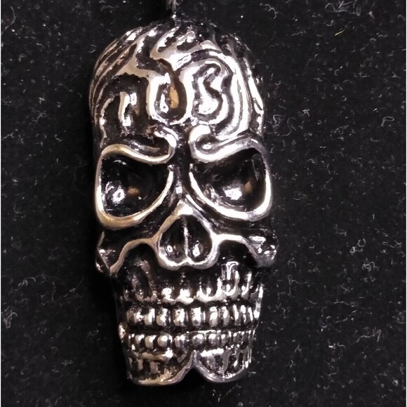 Stainless Steel Black Oxidized Skull Necklace - Picture 2 of 6